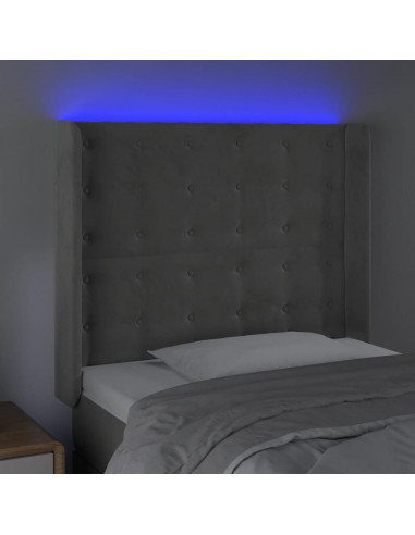 Testiera a LED Grigio Chiaro 93x16x118/128 cm in Velluto