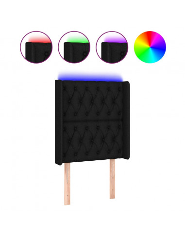 Testiera a LED Nera 83x16x118/128 cm in Tessuto