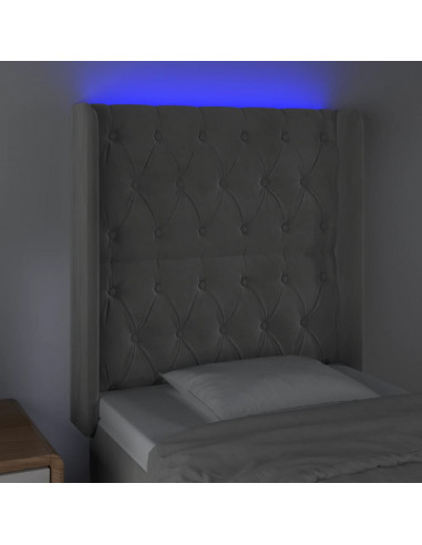 Testiera a LED Grigio Chiaro 83x16x118/128 cm in Velluto