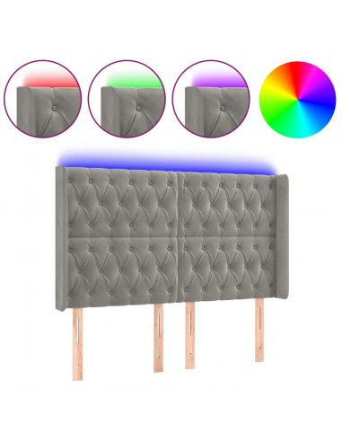 Testiera a LED Grigio Chiaro 163x16x118/128 cm in Velluto