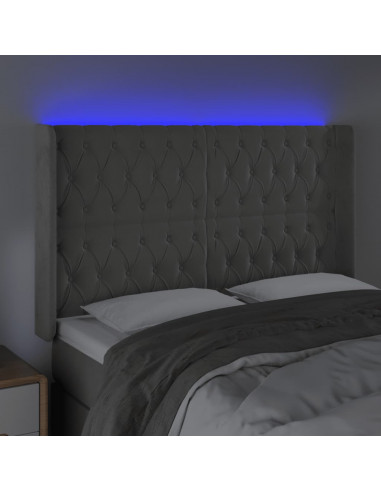 Testiera a LED Grigio Chiaro 163x16x118/128 cm in Velluto