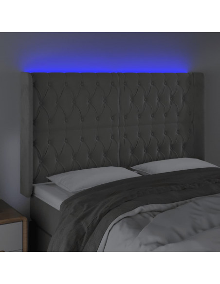 Testiera a LED Grigio Chiaro 163x16x118/128 cm in Velluto