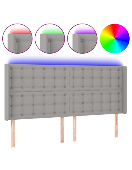 Testiera a LED Grigio Chiaro 183x16x118/128 cm in Tessuto