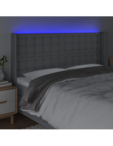 Testiera a LED Grigio Chiaro 183x16x118/128 cm in Tessuto