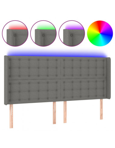 Testiera a LED GrigioScuro 183x16x118/128cm inTessuto