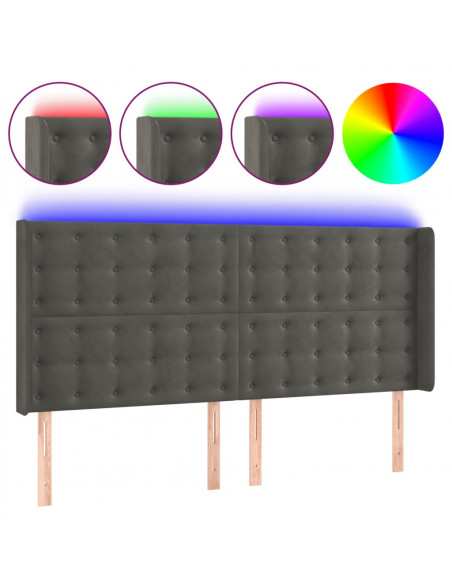 Testiera a LED Grigio Scuro 183x16x118/128cm inTessuto