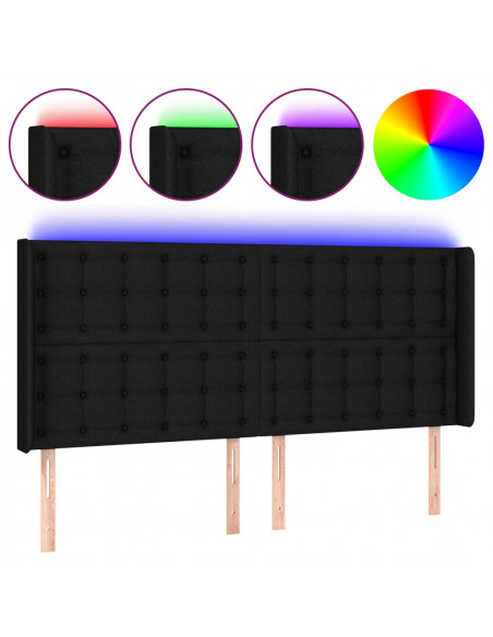 Testiera a LED Nera 183x16x118/128 cm in Tessuto