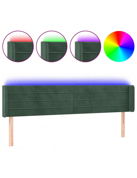 Testiera a LED Verde Scuro 183x16x78/88 cm in Velluto