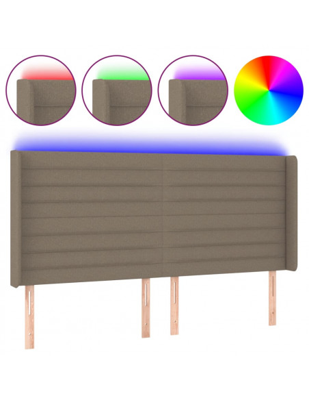 Testiera a LED Tortora 203x16x118/128 cm in Tessuto