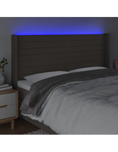 Testiera a LED Tortora 203x16x118/128 cm in Tessuto