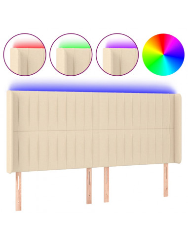 Testiera a LED Crema 203x23x118/128 cm in Tessuto