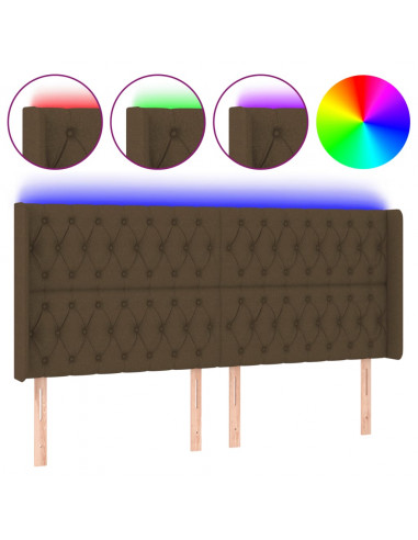 Testiera a LED Marrone Scuro 183x16x118/128 cm in Tessuto