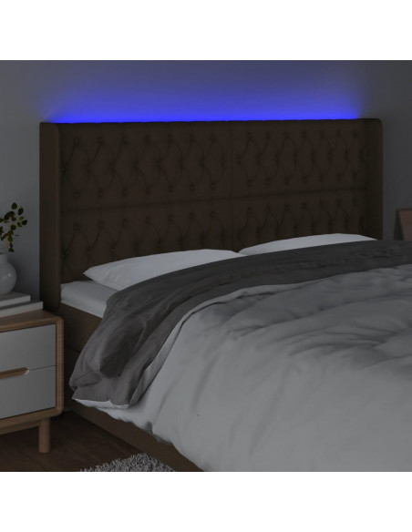 Testiera a LED Marrone Scuro 183x16x118/128 cm in Tessuto