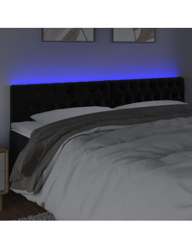 Testiera a LED Nera 180x7x78/88 cm in Velluto