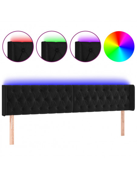 Testiera a LED Nera 183x16x78/88 cm in Velluto