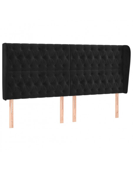 Testiera ad Orecchio Nera 203x23x118/128 cm in Velluto