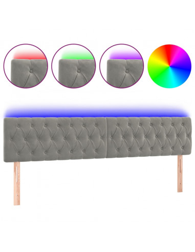 Testiera a LED Grigio Chiaro 180x7x78/88 cm in Velluto