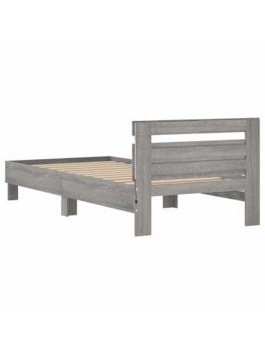 Giroletto con Testiera e LED Grigio Sonoma 100x200 cm