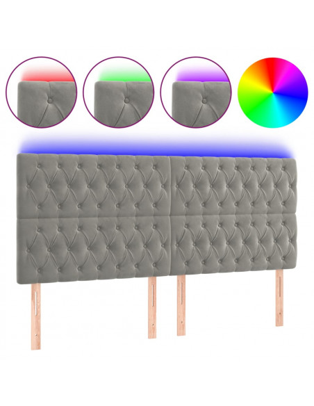 Testiera a LED Grigio Chiaro 180x7x118/128 cm in Velluto