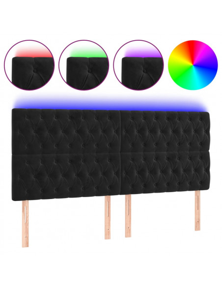 Testiera a LED Nera 200x7x118/128cm in Velluto