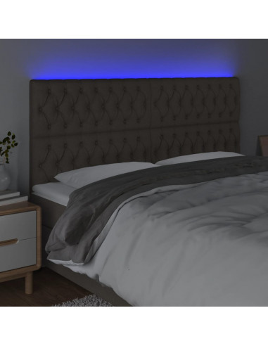 Testiera a LED tortora 180x7x118/128 cm in Tessuto