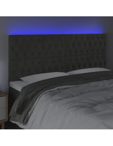 Testiera a LED GrigioScuro 200x7x118/128cm in Velluto