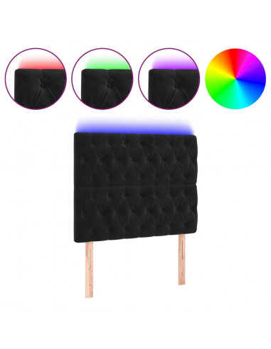 Testiera a LED nero 90x7x118/128 cm in Velluto