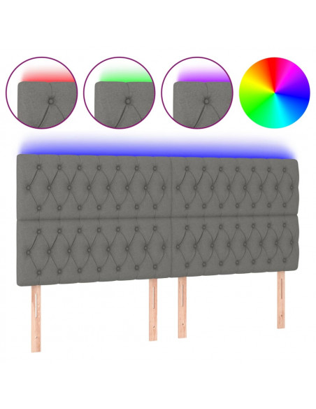 Testiera a LED Grigio Scuro 180x7x118/128 cm in Tessuto