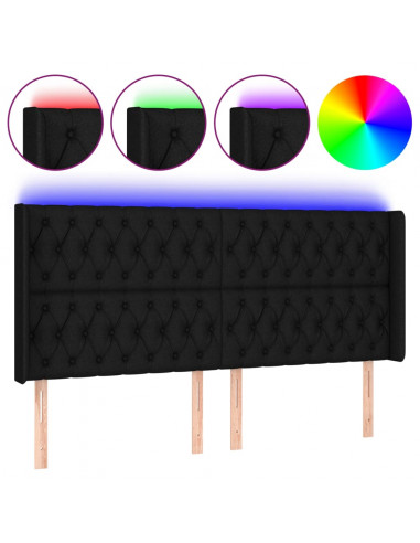 Testiera a LED Nera 183x16x118/128 cm in Tessuto