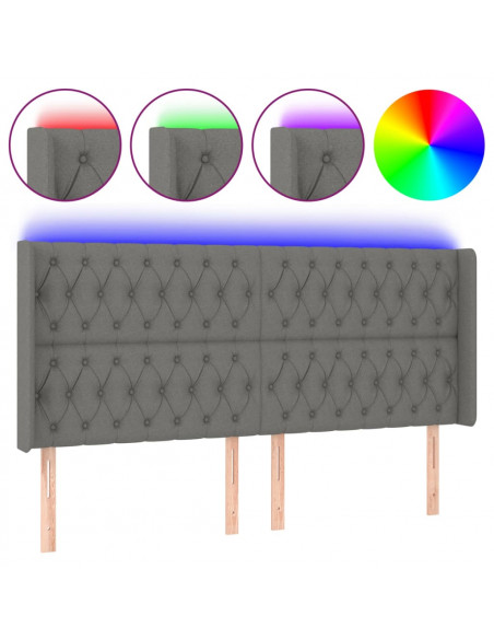 Testiera a LED GrigioScuro 183x16x118/128cm inTessuto