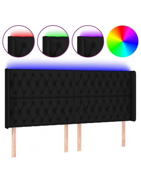 Testiera a LED Nera 203x16x118/128 cm in Tessuto