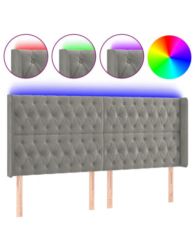 Testiera a LED Grigio Chiaro 183x16x118/128 cm in Velluto