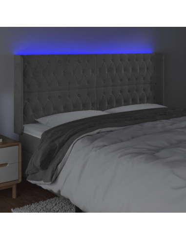 Testiera a LED Grigio Chiaro 183x16x118/128 cm in Velluto