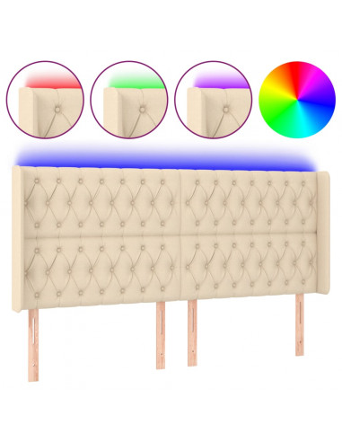 Testiera a LED Crema 183x16x118/128 cm in Tessuto