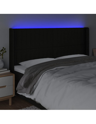 Testiera a LED Nera 163x16x118/128 cm in Tessuto