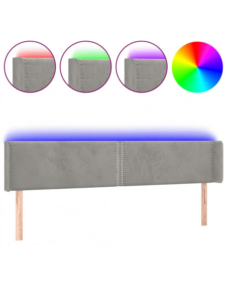 Testiera a LED Grigio Chiaro 163x16x78/88 cm in Velluto
