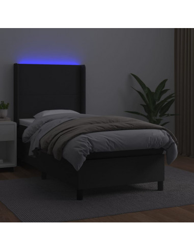 Giroletto a Molle con Materasso e LED Nero 80x200 cm Similpelle