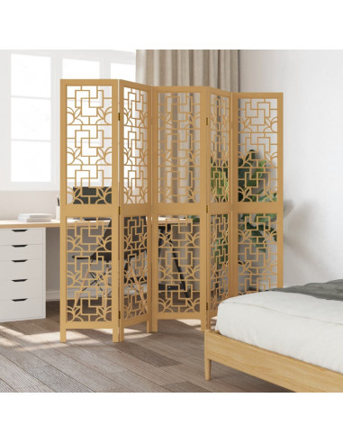 Divisorio Ambienti 5 Pannelli Marrone Legno Massello Paulownia