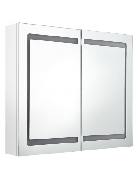 Armadietto Bagno con Specchio e LED Bianco Lucido 80x12x68 cm