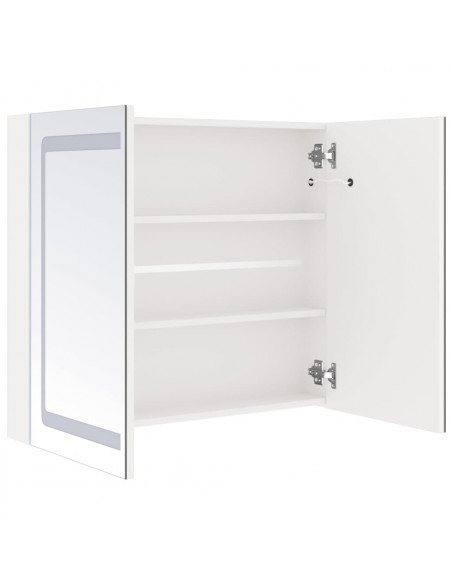 Armadietto Bagno con Specchio e LED Bianco Lucido 80x12x68 cm