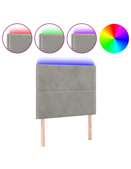 Testiera a LED Grigio Chiaro 90x5x118/128 cm in Velluto