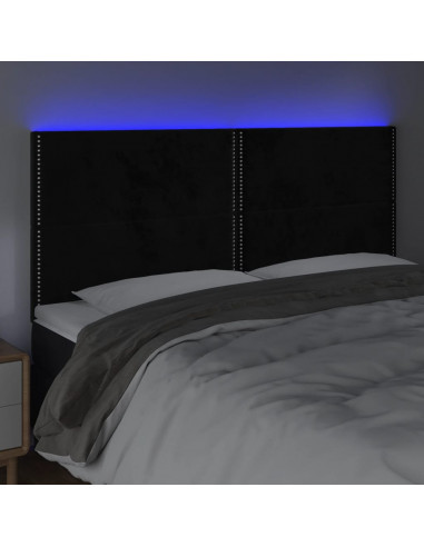 Testiera a LED Nera 180x5x118/128 cm in Velluto