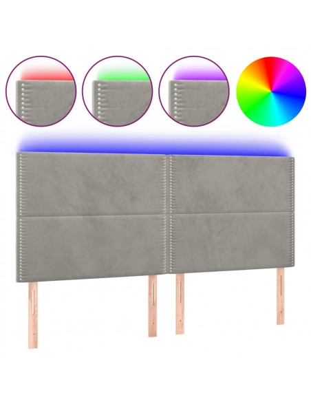 Testiera a LED Grigio Chiaro 180x5x118/128 cm in Velluto