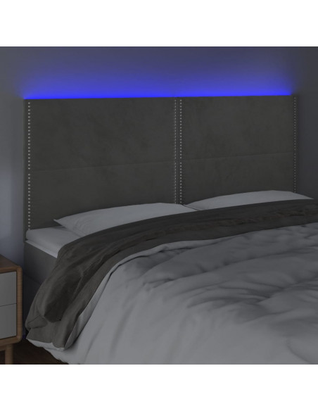 Testiera a LED Grigio Chiaro 180x5x118/128 cm in Velluto