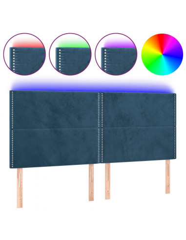 Testiera a LED Blu Scuro 200x5x118/128 cm in Velluto