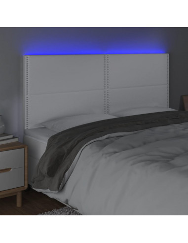 Testiera a LED Bianco 160x5x118/128 cm in Similpelle