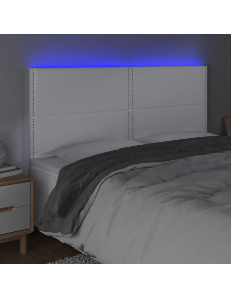 Testiera a LED Bianco 160x5x118/128 cm in Similpelle