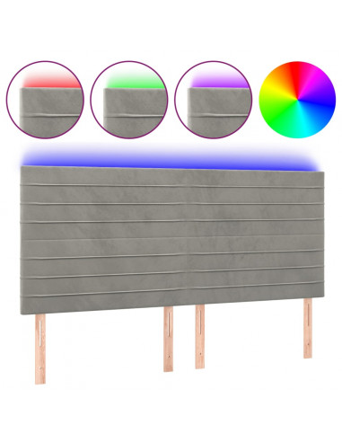 Testiera a LED Grigio Chiaro 160x5x118/128 cm in Velluto