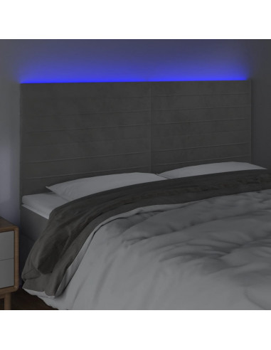 Testiera a LED Grigio Chiaro 160x5x118/128 cm in Velluto