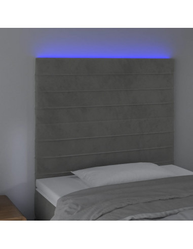 Testiera a LED Grigio Chiaro 90x5x118/128 cm in Velluto